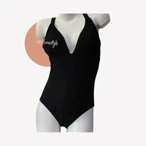 Cupshe classic black deep V one piece swim suit